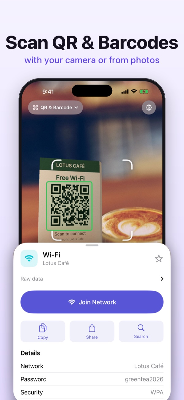 Scanning a Wi-Fi QR code with the camera